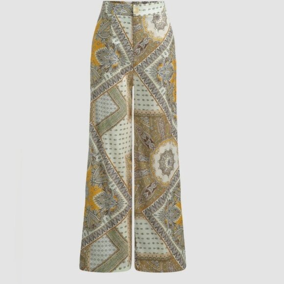 NWT Yellow Paisley Satin Wrap Top & High Rise Wide Leg Pants Set - Picture 8 of 12